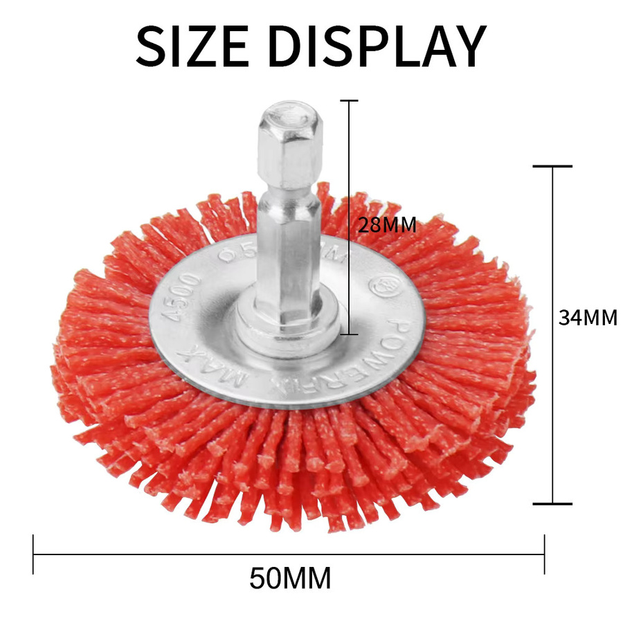 NuoDunco Nylon-Filament Schleifdrahtbürste und Topfbürste mit 1/4 Zoll Sechskantschaft in Rot für Bohrmaschinen und Rotationswerkzeuge zum Polieren von Metall und Holz - Bild 2