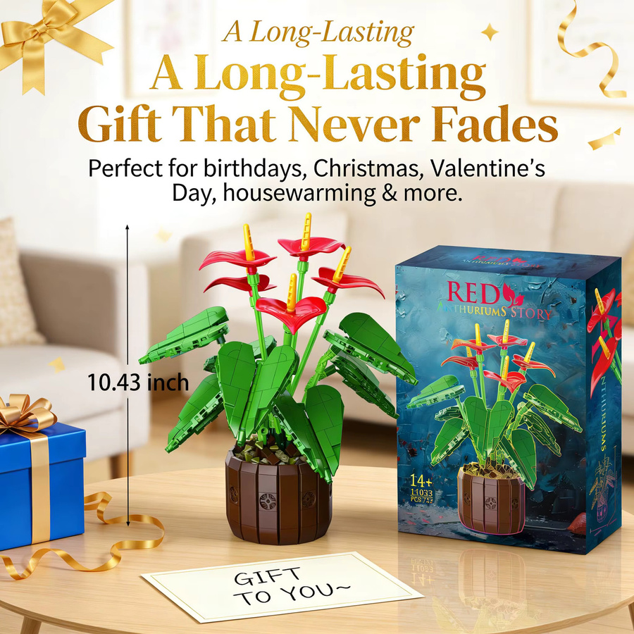AMAZINGBLOKS Roter Anthurium-Blumen-Bonsai, Baukasten, 732 Teile, ab 14 Jahren - Bild 6