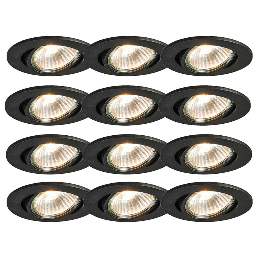 QAZQA Set mit 12 dimmbaren LED EinbauSpots in Schwarz aus Aluminium mit GU10 Fassung und neigbarem Reflektor - Bild 2
