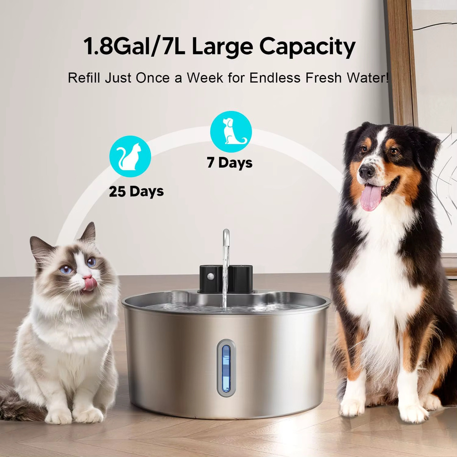 Weomg Edelstahl Katzenbrunnen mit Sensor und kabelloser Aufladung, 7 l, Silber - Bild 4