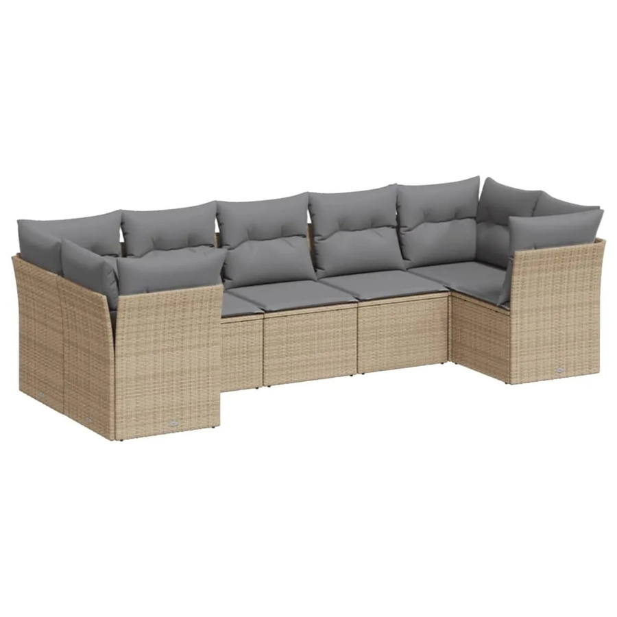 vidaXL 7-tlg Garten-Sofagarnitur in U-Form aus Polyrattan mit Kissen, Beige - Bild 2