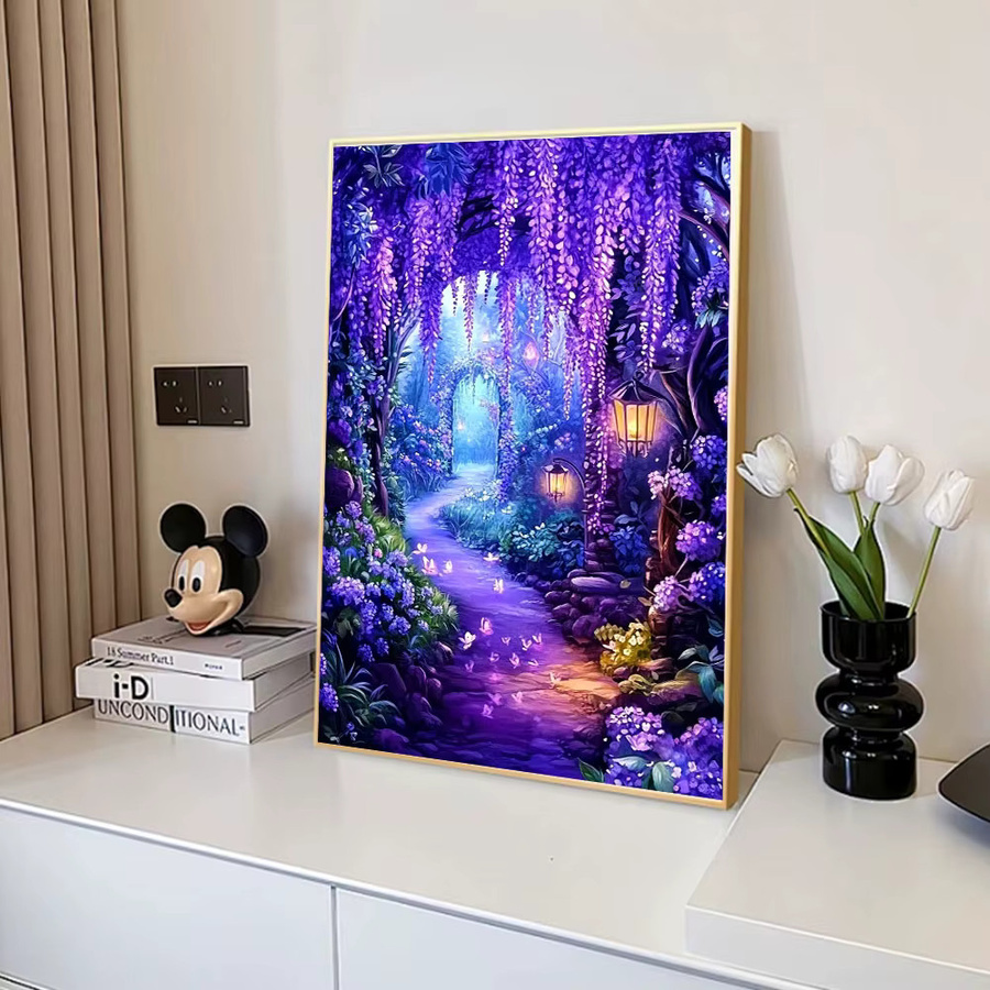 Huacan Diamantgemälde Lavendel Wald Landschaft mit runden Steinen in Lila, Wanddekoration Canvas B: 30,0 cm, H: 20,0 cm, T: 20,0 cm - Bild 3