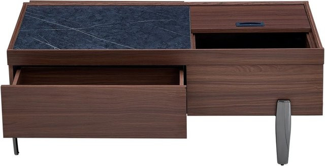 okwish Couchtisch mit Schubladen und Glasplatte in Braun mit Holzmaserung und Marmoroptik, B: 105 cm, T: 50 cm, H: 41,5 cm - Bild 1