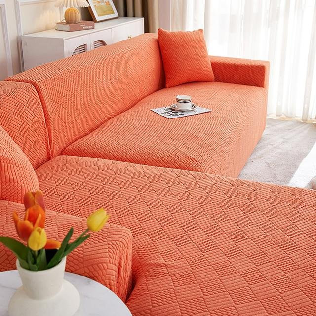 Dehnbarer Jacquard-Ecksofa-Schonbezug für 4-Sitzer von airldianer in Orange, L-förmiger Couchbezug für Wohnzimmer und Büro - Bild 1
