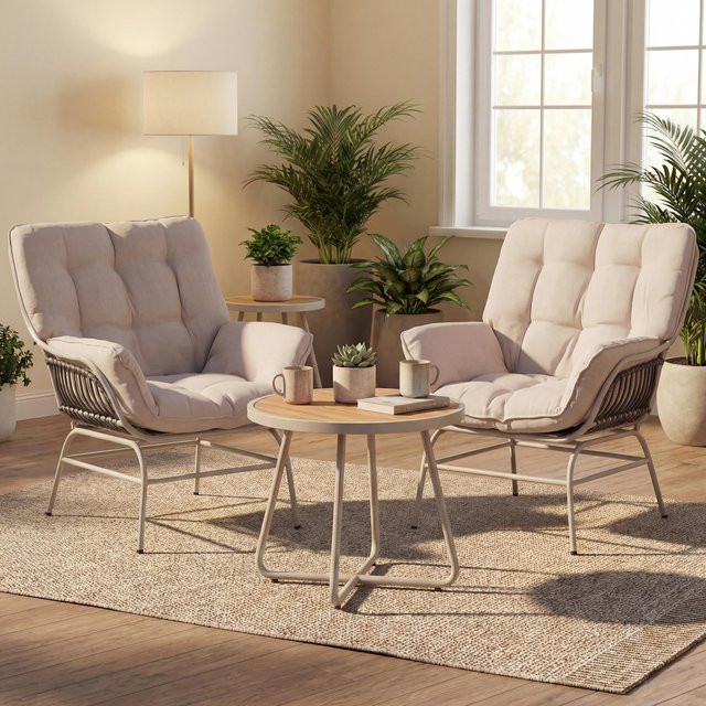 2er-Set MCW Loungestuhl P75 Relaxstuhl aus Poly-Rattan und Metall in Hellgrau mit beigen Polstern - Bild 1