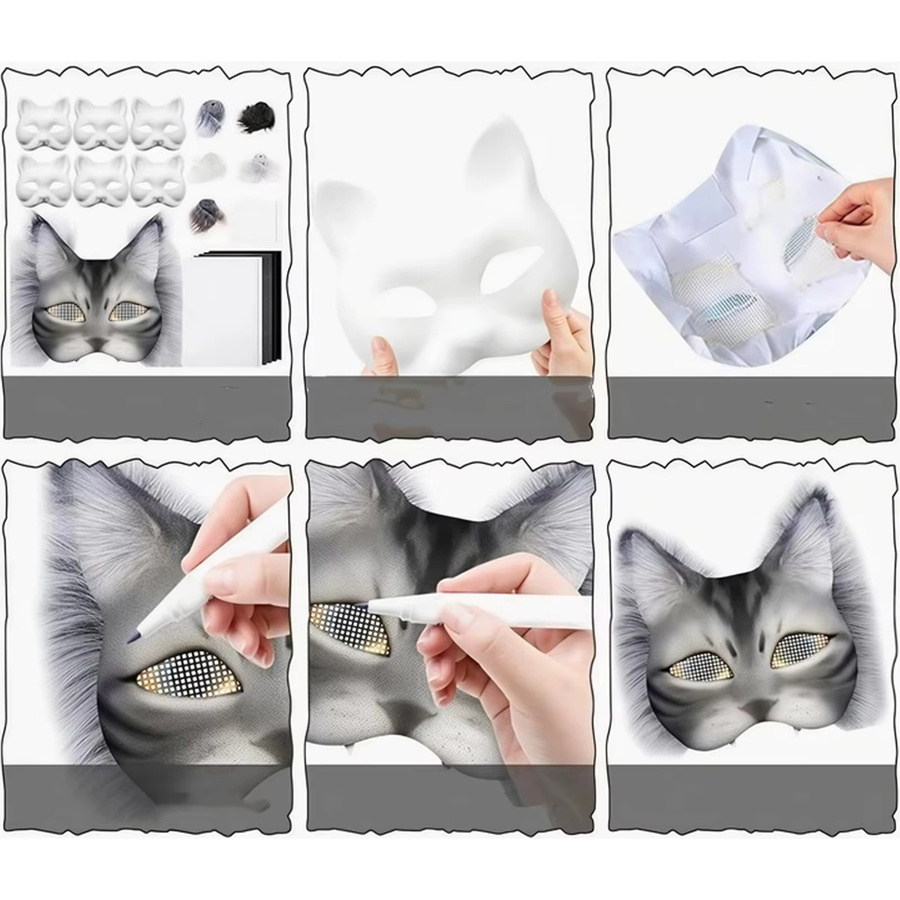 Svintora Weiße Katzenmasken, halbe Tiermasken zum Selbstgestalten, Filz - Bild 1