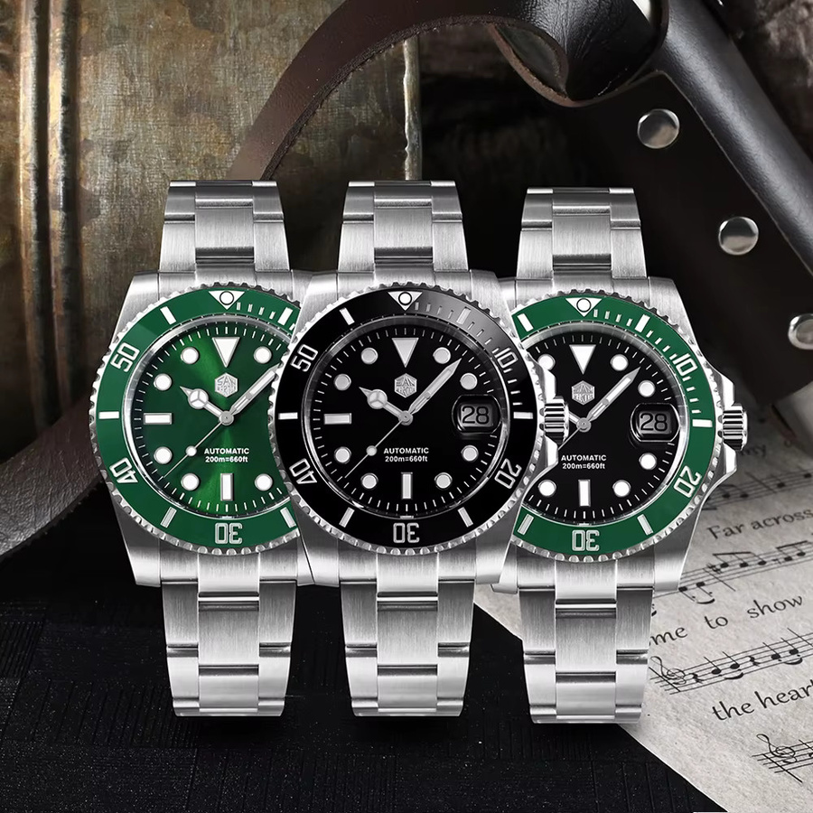 San Martin Automatik-Taucheruhr, Edelstahl, Keramiklünette, Saphirglas, 20 ATM, Unisex - Bild 2