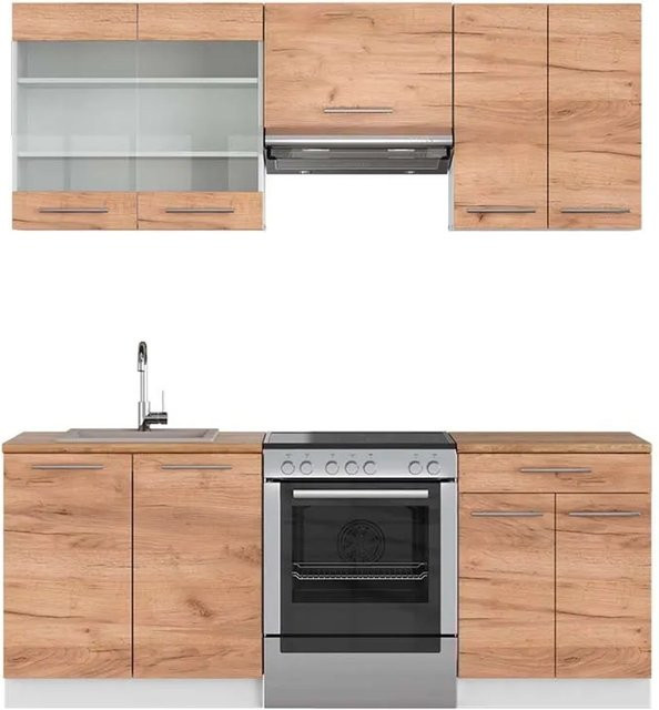 Vicco Fame-Line Küchenzeile Goldkraft Eiche und Weiß, Breite: 200 cm - Bild 1