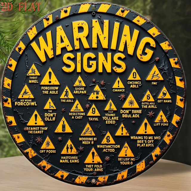 CIFbuy Vintage Caution Metallschild aus Aluminium in Gelb, rundes Wandkunst-Dekorationselement aus rostfreiem Metall - Bild 1