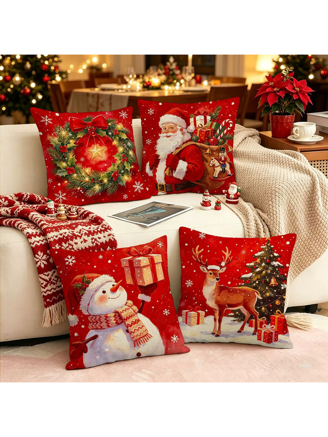 Dekorativer Weihnachts-Kissenbezug mit Weihnachtsmotiv in Rot, B/B/H: 45 x 45 x 0 cm - Bild 5