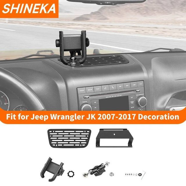 SHINEKA Armaturenbrett-Handyhalterung für Jeep Wrangler JK 2007-2017 in Schwarz als Mittelkonsolen-Erweiterung und Handy-Ständer - Bild 1