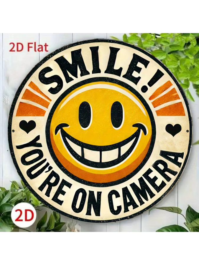 Potdemiel Vintage Wanddekoration Lächeln! You're on Camera rundes Aluminiumschild mit Herz-Design Durchmesser: 19,81 cm - Bild 6