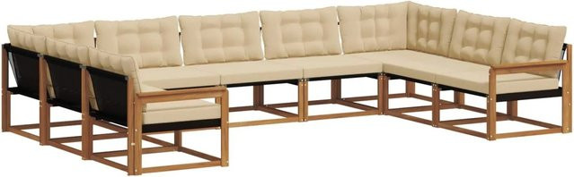 vidaXL Outdoor-Sofagarnitur 9-teilig aus Akazienholz mit Textilene und Kissen in Natur-Beige - Bild 1