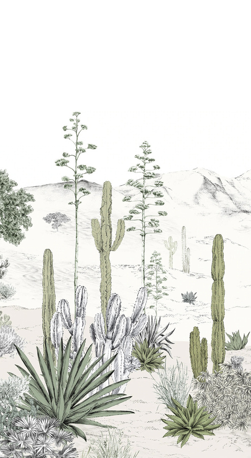 Isidore Leroy Mural Succulentes Wandgestaltung in Natur mit floralem Motiv in Weiß und Grau, Panel B - Bild 2