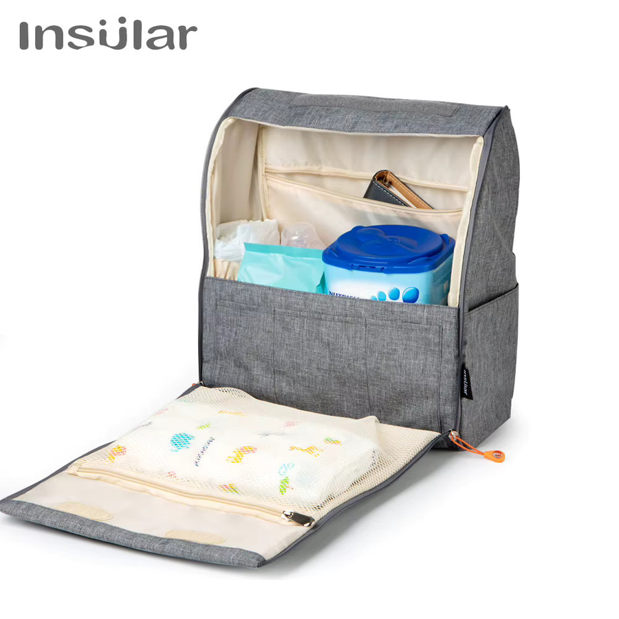 Insular Windeltasche als Rucksack für Kinderwagen und unterwegs in Blau und Grau - Bild 3