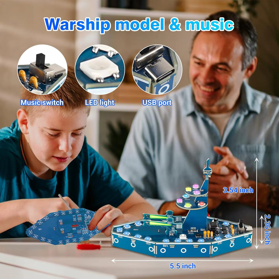 DIY-Schlachtschiff-Lötset, elektronisches Kriegsschiff-Modell, mit RGB-Lichtern und Musik - Bild 4