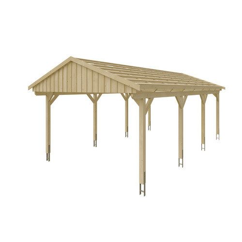 Skan Holz Carport Fichtelberg aus Fichte Leimholz in Beige mit spitzer Dachform, B/T: 423 x 808 cm, Höhe: 326 cm - Bild 3