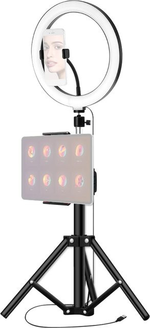 Andoer LED-Ringlicht mit 26 cm Durchmesser, dimmbar in 10 Stufen, 3 Farbmodi, USB-C Anschluss, Weiß - Bild 1