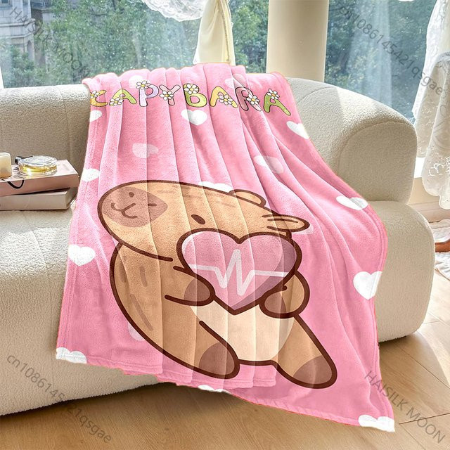 HAISILK MOON Fleece Decke mit Cartoon-Capybara-Aufdruck in Pink für Erwachsene und Kinder - Bild 1