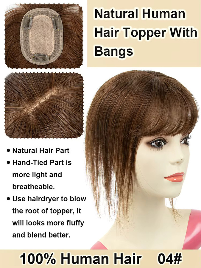 SPIKFN Clips-in-Echthaar-Topper, glattes Remy-Haar, Natur, 8 x 12 cm - Bild 6