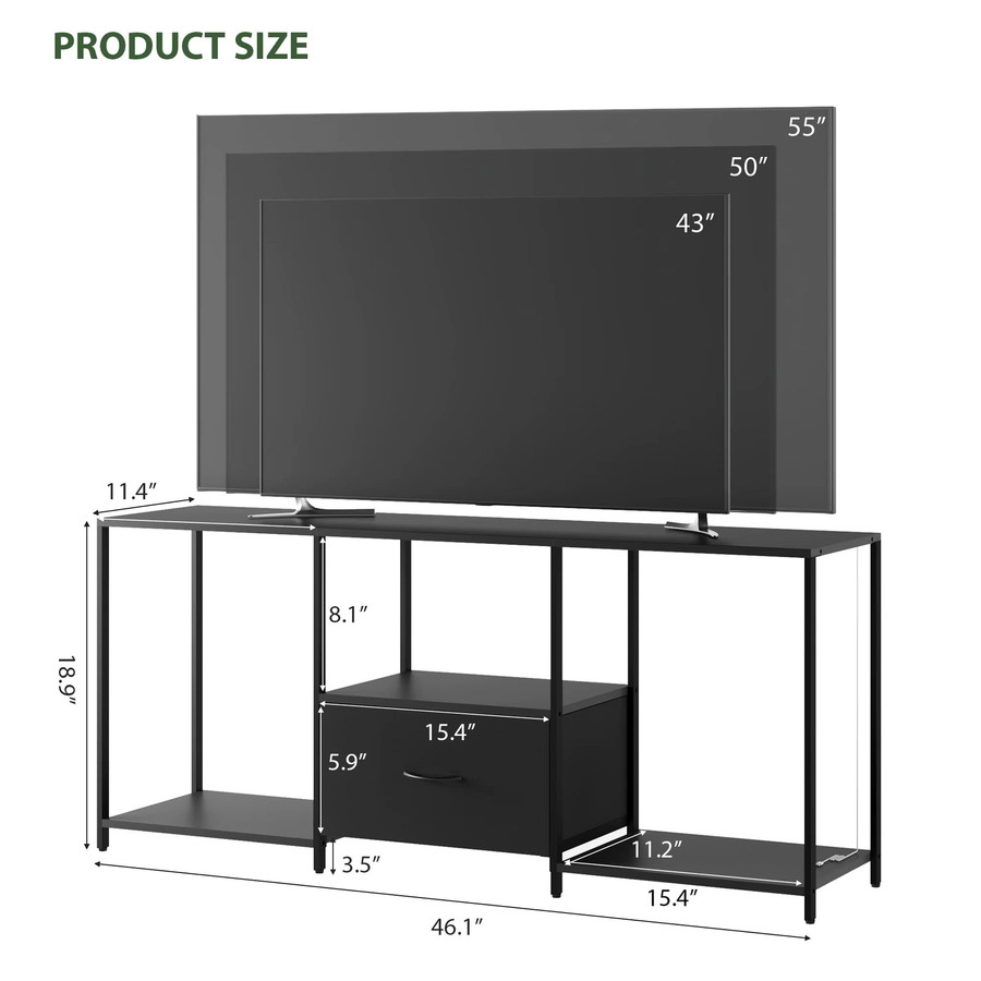 GarveeHome Modernes TV-Lowboard mit LED-Beleuchtung in Schwarz Matt für Fernseher bis 55 Zoll - Bild 2