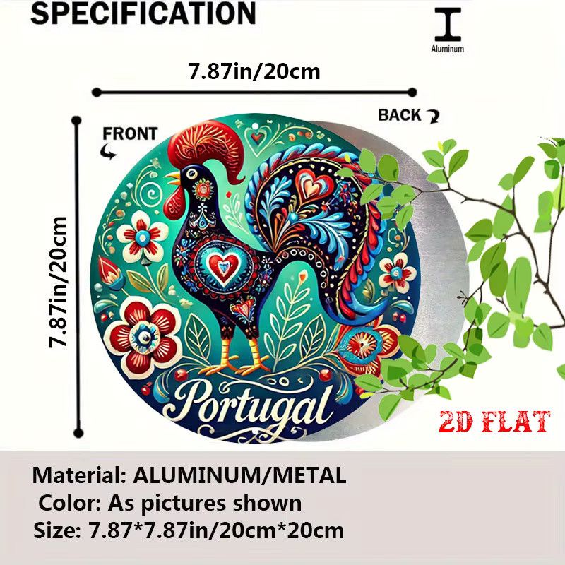 Vintage portugiesische Metallwanddekoration Potdemiel mit Hahn und floralen Motiven, Multicolor (Rot, Blau, Grün) - Bild 2