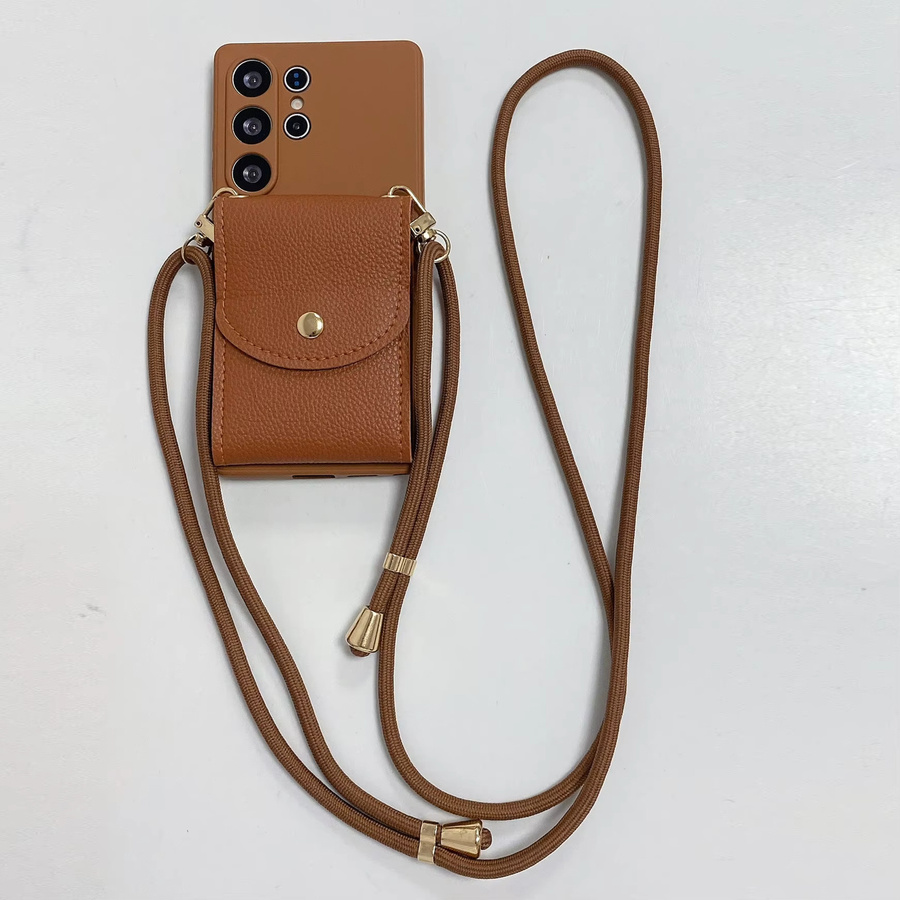 Xeber Umhängetasche aus Leder mit Brieftasche als Lanyard für Samsung Galaxy S24 S25 Ultra S23 S22 Plus S21 S20 Note A73 A72 A71 A70 A55 A54 A53 A52 A50 in Schwarz oder Braun - Bild 3