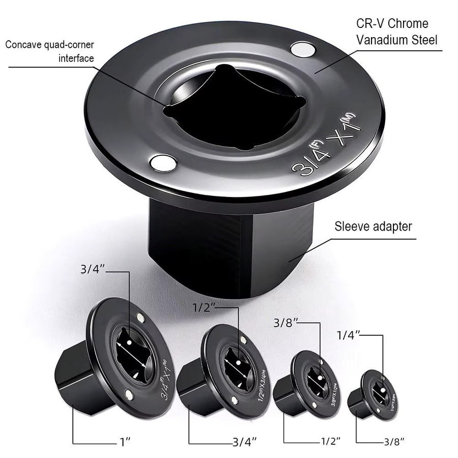 NIUXIANG 4-teiliges Steckschlüsseladapter-Set mit Ratschenadaptern in den Größen 3/4 auf 1 1/2, 3/4 auf 3/4, 3/8 auf 1/2 und 1/4 auf 3/8 Zoll - Bild 4