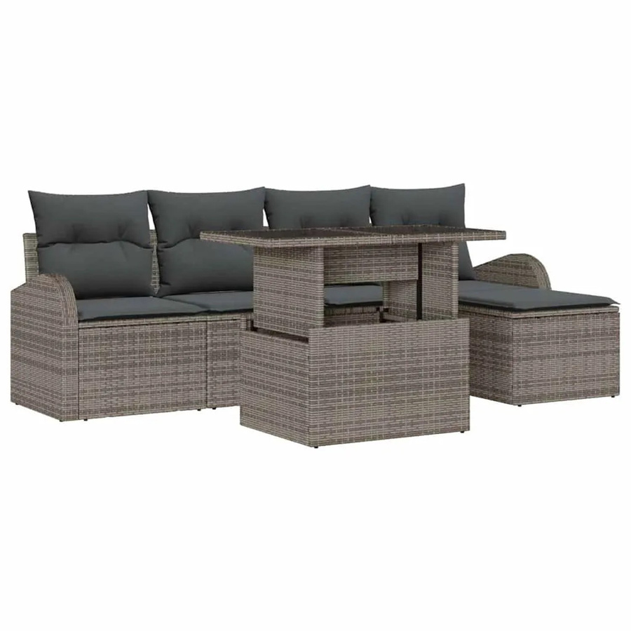 vidaXL Garten-Sofa-Set aus Polyrattan in Grau mit 6 Teilen und Kissen - Bild 2
