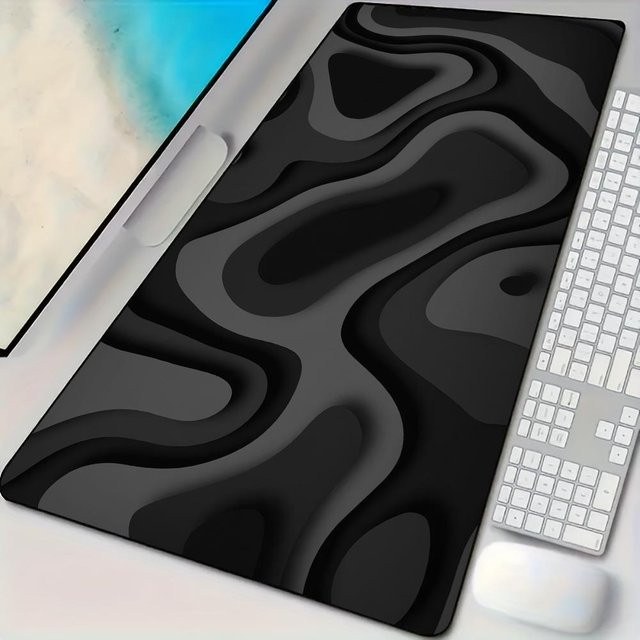 Mairuige Gaming-Mauspad mit abstraktem Kunstmuster in Schwarz-Grau und genähtem Rand - Bild 1