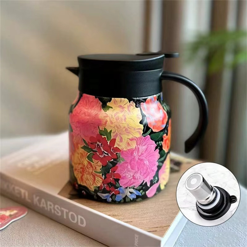 Retro Floral Tee- und Wasserkocher aus Edelstahl mit Infuser, isoliert, Mehrfarbig, 800 ml - Bild 2