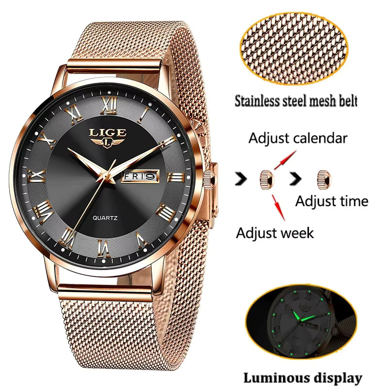 Lige Armbanduhr Edelstahl, Analoguhr, Schwarz, Damen - Bild 3
