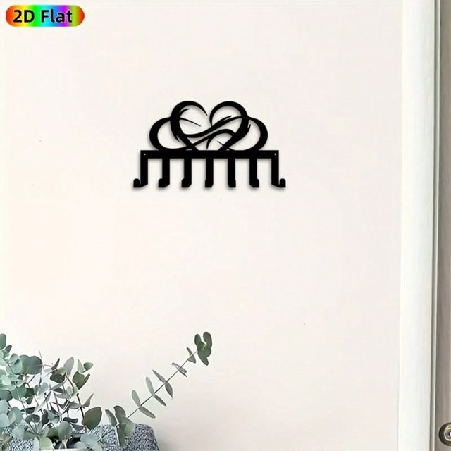 CIFBUY Schlüsselhalter aus Metall in Schwarz mit Boho Blumen- und Herzdesign als Wandkunst für den Eingangsbereich - Bild 1