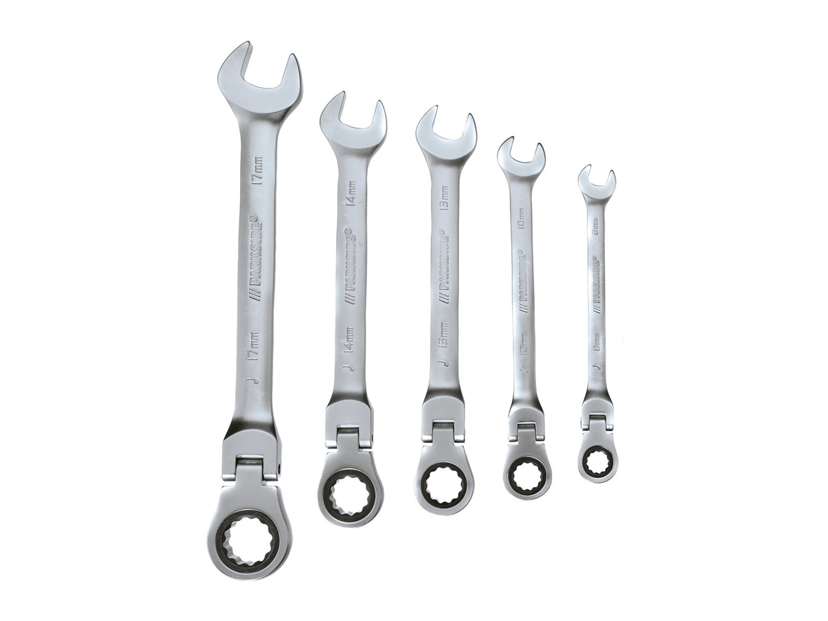 Parkside Gabel- und Ratschen-Ringschlüsselsatz mit Gelenk, 5-teilig, silber aus Stahl - Bild 1