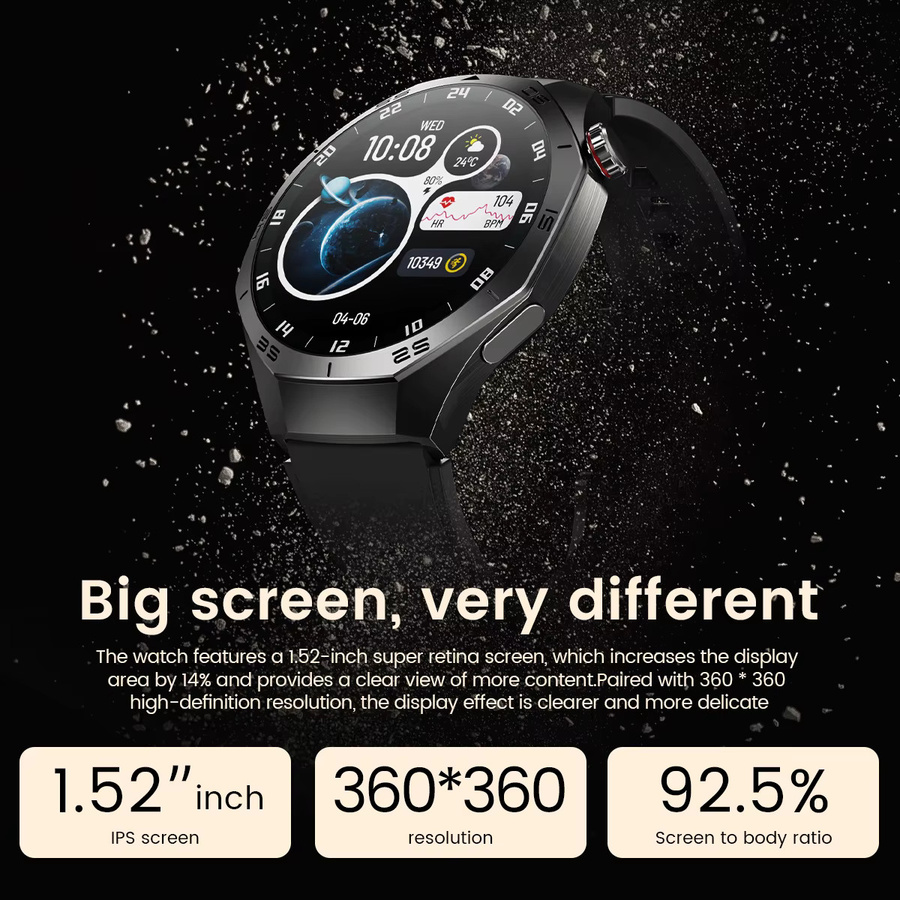 GUHUAVMI Smartwatch, GPS, Herren, Schwarz, 1,52 Zoll, Bluetooth - Bild 3