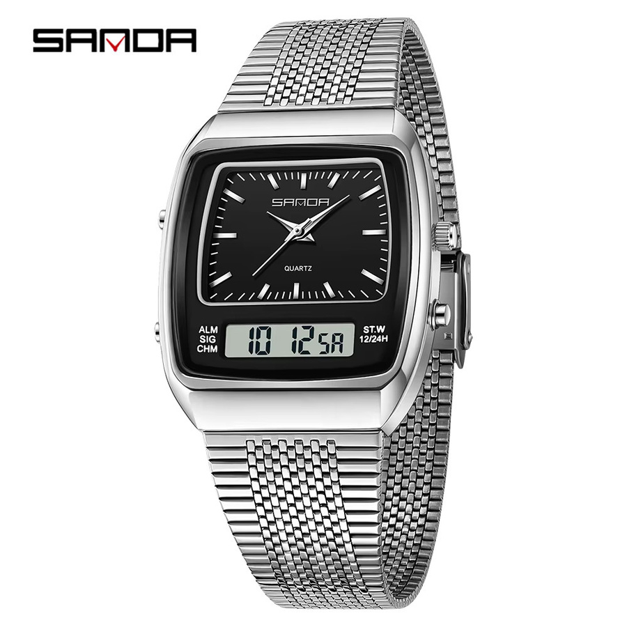 SANDA Armbanduhr, Dual Display, Quarz, Edelstahl, Unisex - Bild 5
