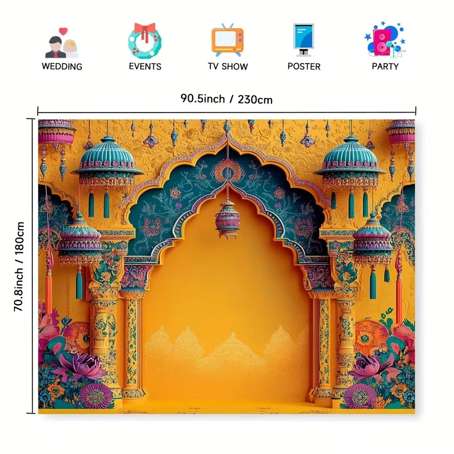 VIKAMA Indischer Hochzeits-Hintergrund mit orientalischem Design und floralen Mustern in Multicolour, B/H: 180 x 100 cm - Bild 2