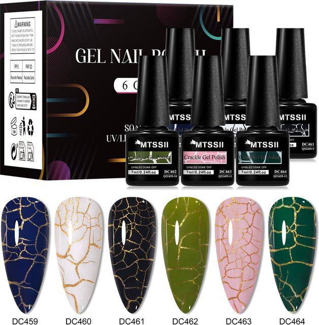 Mtssii Crackle Gel Nagellack Set, Glänzend, 6 Stück - Bild 1