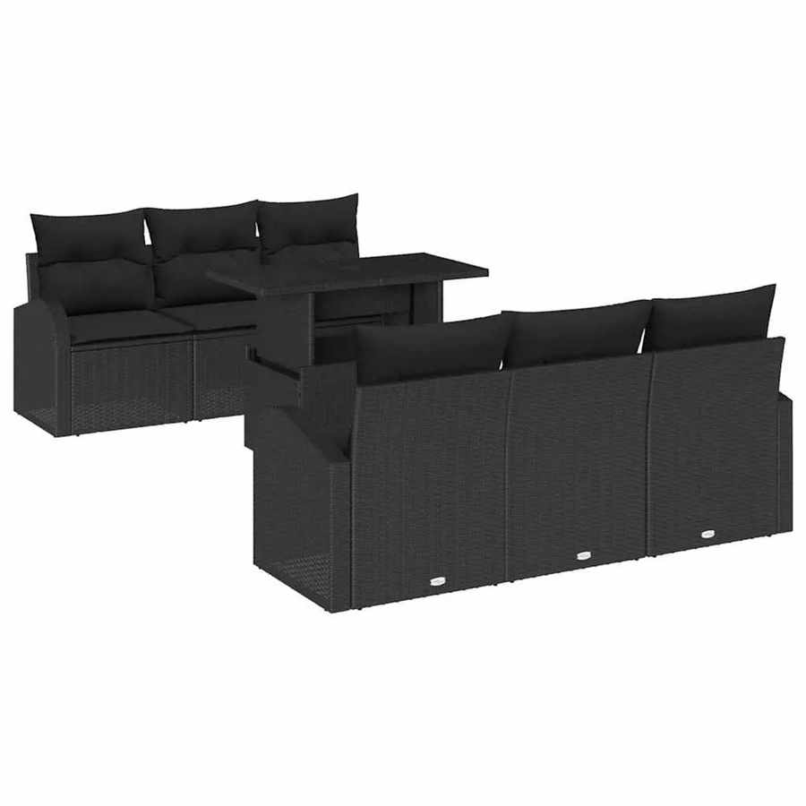 vidaXL Garten-Sofa-Set aus Poly Rattan in Schwarz mit Kissen, 7-teiliges U-Shape Lounge-Set mit Tisch und wetterfesten Polstern - Bild 2