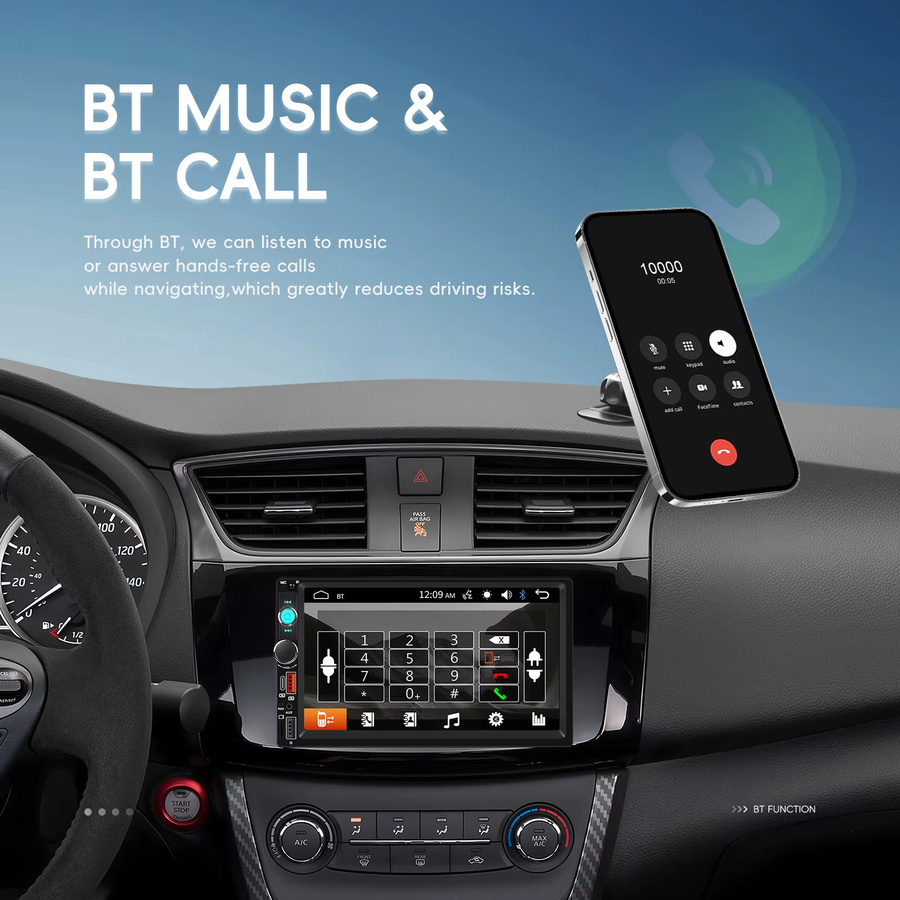 Podofo 2 DIN Autoradio mit 7 Zoll HD MP5 Touchscreen, Bluetooth, USB, FM Radio und Mirror Link in Schwarz - Bild 2