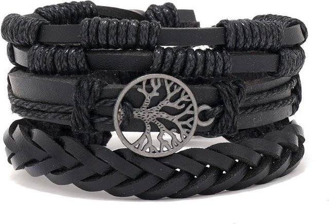 SONGCHANGSCHMUCK Armband, Ledergeflochten, Messing, Schwarz, Herren - Bild 1