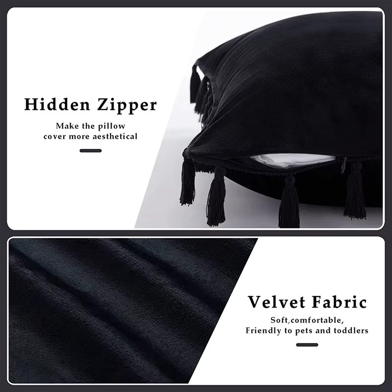 2er-Set inyahome Kissenbezüge aus Samt mit Quasten in Schwarz und Beige, B/T/H: 30 x 50 cm, 45 x 45 cm und 50 x 50 cm - Bild 4