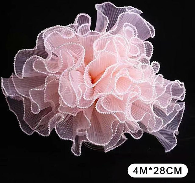 Bking Blumenverpackungspapier mit Perlenwellengarn und Spitzennetz in Pink, Breite: 28 cm, Länge: 400 cm - Bild 1