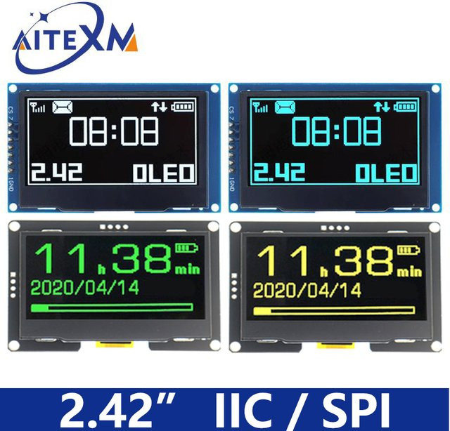AITEXM ROBOT 2,42 Zoll OLED-Anzeigemodul mit 128 x 64 LCD-HD-Bildschirm, SSD1309, 7-polige SPI/IIC I2C serielle Schnittstelle, Farbe: Weiß - Bild 1