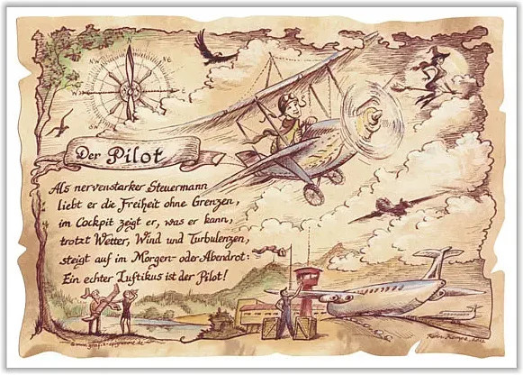 Zunftbild Pilot als Vintage Paper Poster auf Antikpapier in Braun, Schwarz und Multicolour, Format A4 - Bild 1