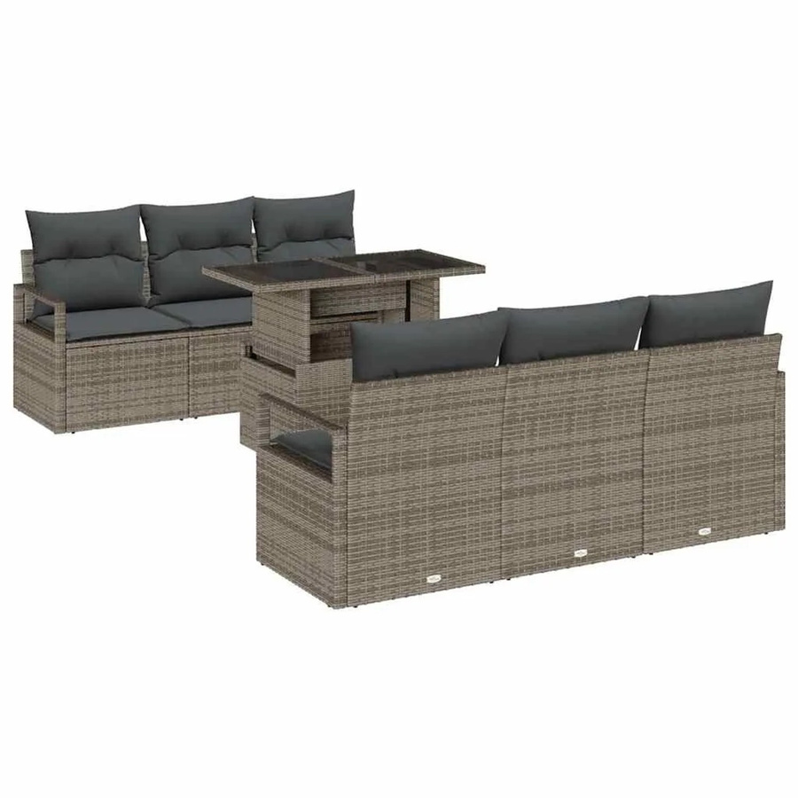 vidaXL 7-teiliges Garten-Sofa-Set aus Poly Rattan in Grau mit Sitzauflagen und integriertem Stauraum - Bild 2