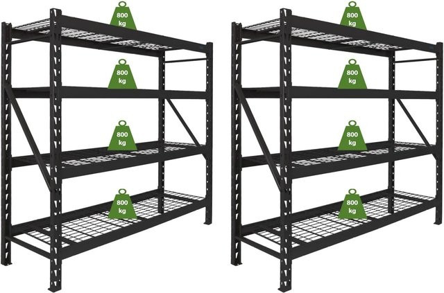 TRUTZHOLM Enno 2er Set Schwerlastregal aus Stahl in Schwarz mit 4 Gitterböden, B/T/H: 180 x 60 x 190 cm - Bild 1