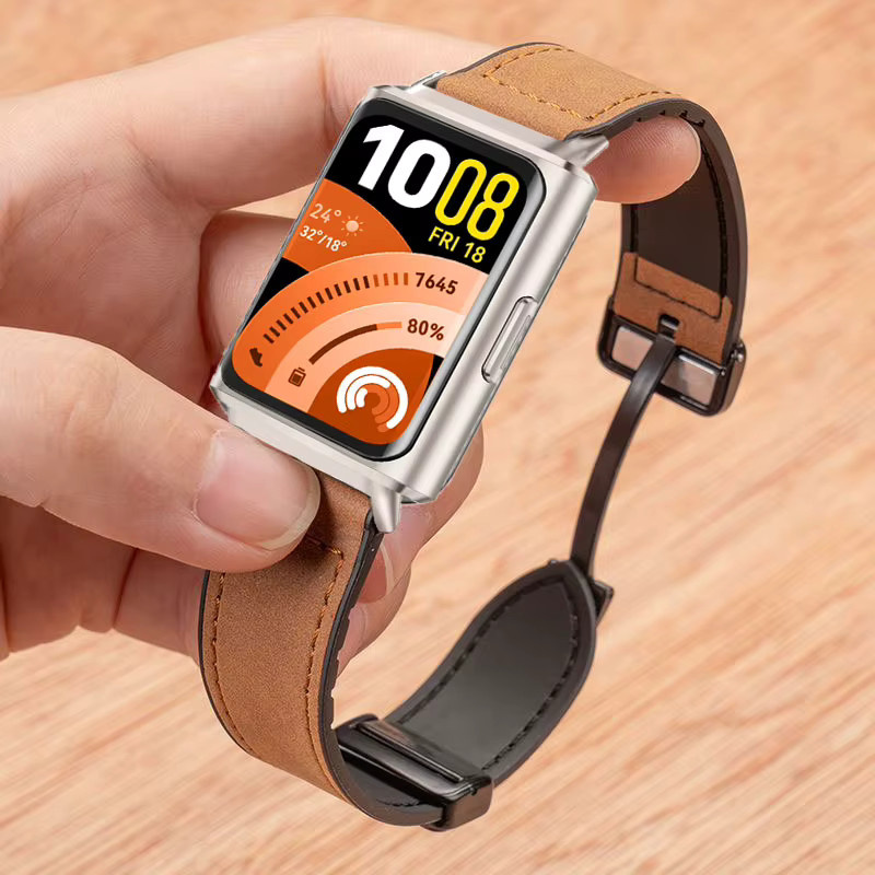 Huawei Uhrenarmband Leder, Silikon, Schwarz - Bild 3
