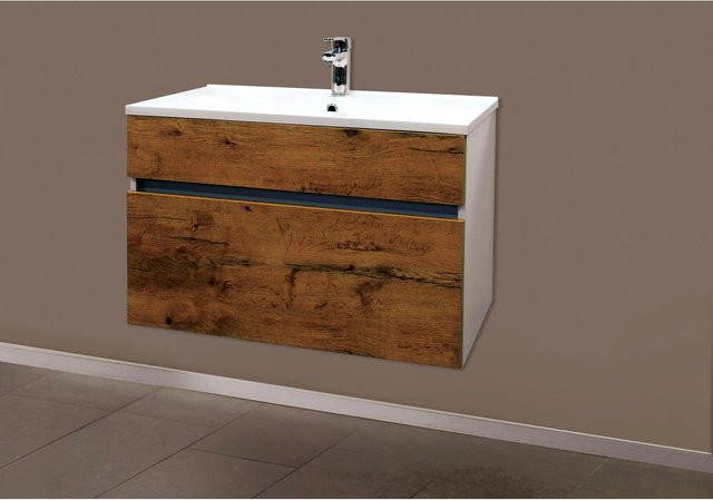Sanotechnik Waschbeckenunterschrank Weiß matt mit Soft-Close-Türen, B/T/H: 79,6 x 60,0 x 46,0 cm - Bild 1
