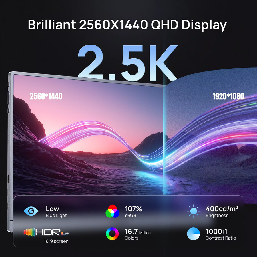 ARZOPA Tragbarer Monitor 16,1 Zoll 2,5K QHD 180Hz mit 107% sRGB als externer Zweitbildschirm für Laptop, PC, PS5, Mac und Xbox, Modell Z3FC - Bild 3